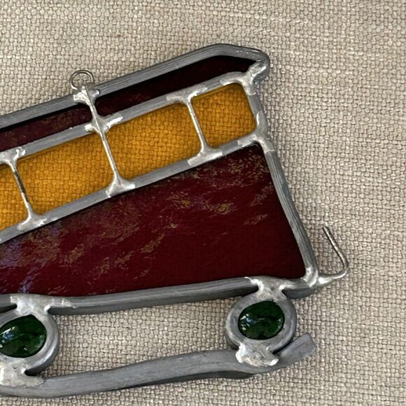 3 Handmade Leaded Glass Sun Catchers Lightbulb Sunny Side Up Egg Trolly Train - Picture 7 of 7